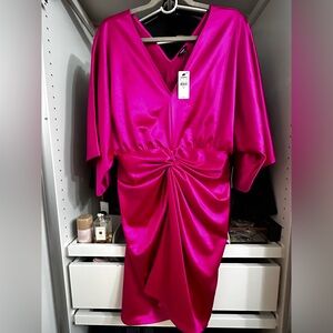 Express Satin V-Neck Twist Front Mini Sheath Dress Medium